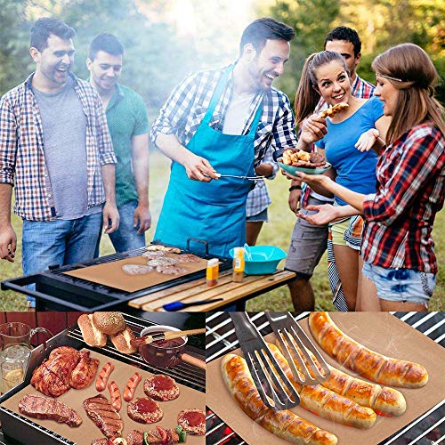 WL Copper Grill Mat Set of 3,100% Non-Stick Gold BBQ Barbecue Baki...
