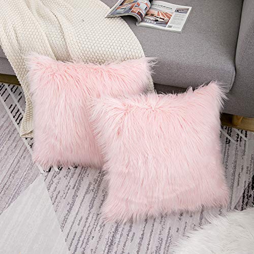 WLNUI Set of 2 Pink Fluffy Pillow Covers New Luxury Series Merino ...