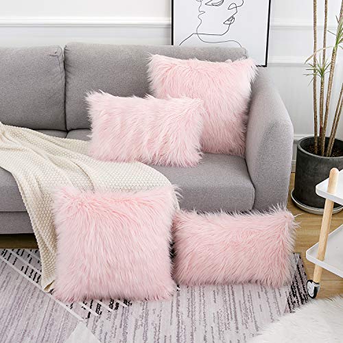 WLNUI Set of 2 Pink Fluffy Pillow Covers New Luxury Series Merino ...