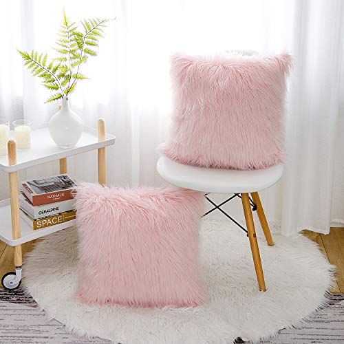 WLNUI Set of 2 Pink Fluffy Pillow Covers New Luxury Series Merino ...