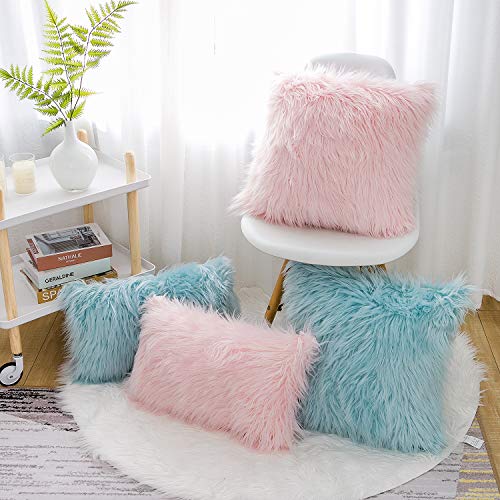 WLNUI Set of 2 Pink Fluffy Pillow Covers New Luxury Series Merino ...