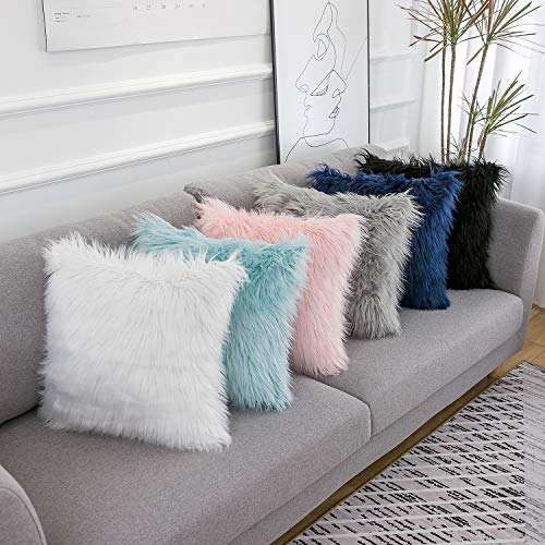 WLNUI Set of 2 Pink Fluffy Pillow Covers New Luxury Series Merino ...