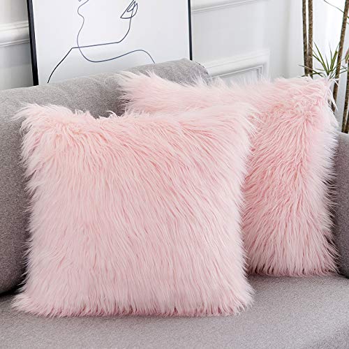 WLNUI Set of 2 Pink Fluffy Pillow Covers New Luxury Series Merino ...