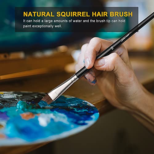 6 Pieces Flat Paint Brush Artist Sable Brush Set with Wooden Handl...