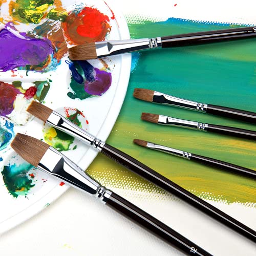 6 Pieces Flat Paint Brush Artist Sable Brush Set with Wooden Handl...