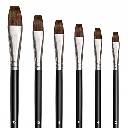 6 Pieces Flat Paint Brush Artist Sable Brush Set with Wooden Handl...