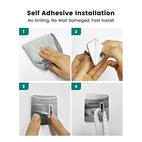 WNXSLOAD Adhesive Hooks, No Damage Towel Hooks for Hanging Coat/Ro...