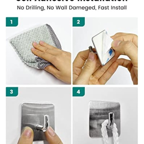 WNXSLOAD Adhesive Hooks, No Damage Towel Hooks for Hanging Coat/Ro...