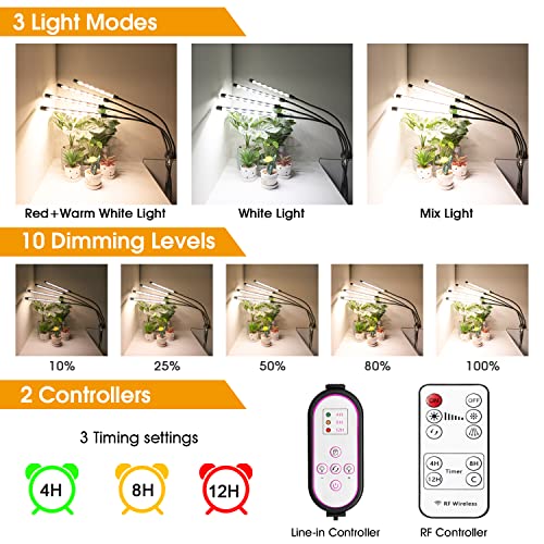 wolezek Grow Lights for Indoor Plants, 4-Head Full Spectrum LED Gr...