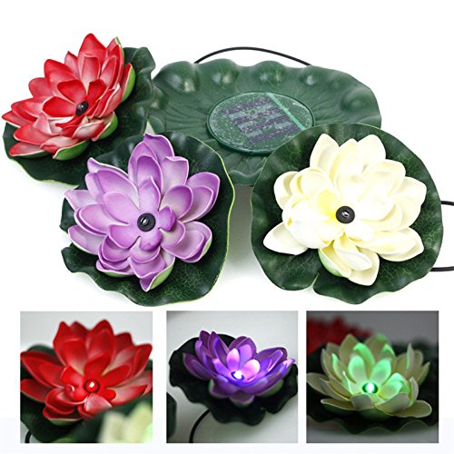 WONFAST Waterproof Colorful Solar Floating LED Lotus Light Night L...