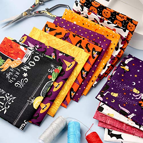 12 Pcs Halloween Pumpkin Ghost Printed Fabric for Making Bags Craf...