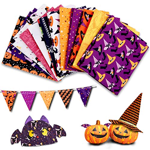 12 Pcs Halloween Pumpkin Ghost Printed Fabric for Making Bags Craf...