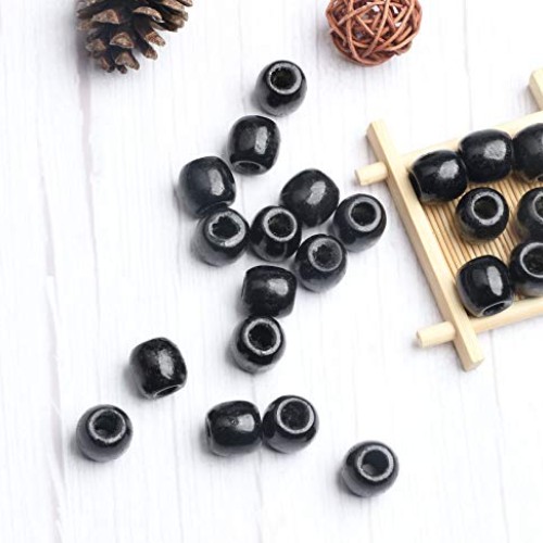 110 Black Wood Beads 10mm Large Hole Painted Maple Spacer Beads Ro...