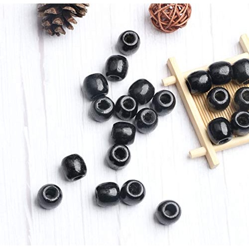 110 Black Wood Beads 10mm Large Hole Painted Maple Spacer Beads Ro...