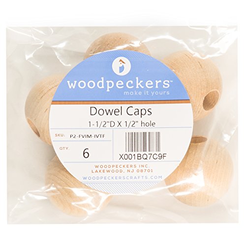 Wood Dowel Caps 1-1/2 inch Diameter with 1/2 inch Hole, 6 Unfinish...
