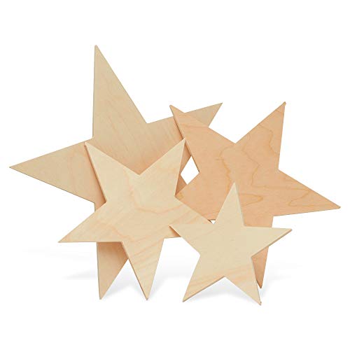 Wooden Star Shapes, 10 Inch Large Patriotic Natural Wood Cutouts, ...
