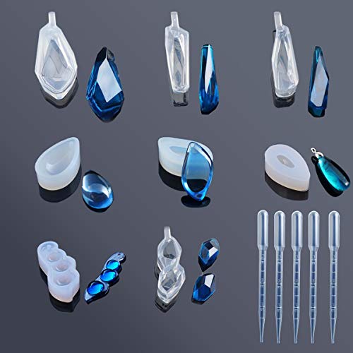 8 PCS Clear Jewelry Silicone Molds and 5 PCS Plastic Droppers, Jew...