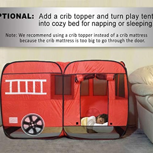 Play Tent for Kids Fire Truck Pop Up Playhouse Red with Step for...