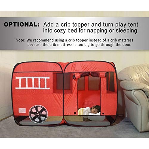 Play Tent for Kids Fire Truck Pop Up Playhouse Red with Step for...