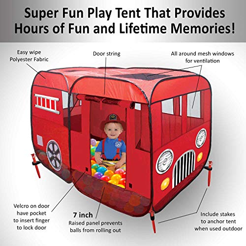 Play Tent for Kids Fire Truck Pop Up Playhouse Red with Step for...