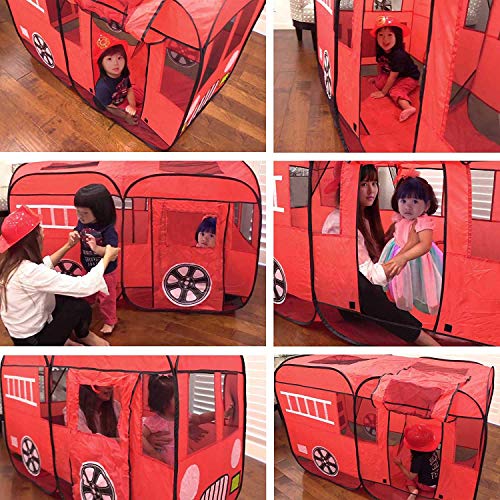Play Tent for Kids Fire Truck Pop Up Playhouse Red with Step for...
