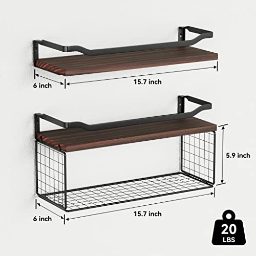 WOPITUES Floating Shelves with Wire Storage Basket, Bathroom Shelv...