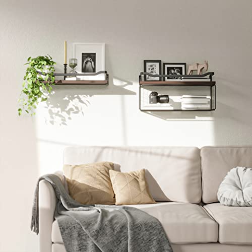 WOPITUES Floating Shelves with Wire Storage Basket, Bathroom Shelv...