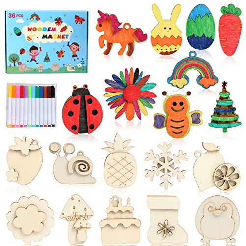 DIY Wooden Magnets, 36 Wooden Art Craft for Kids, Art and Craft Su...