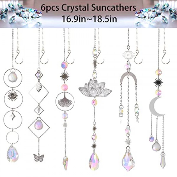Sun Catchers, 6 Pieces Colorful Crystal Suncatchers Decorative Han...