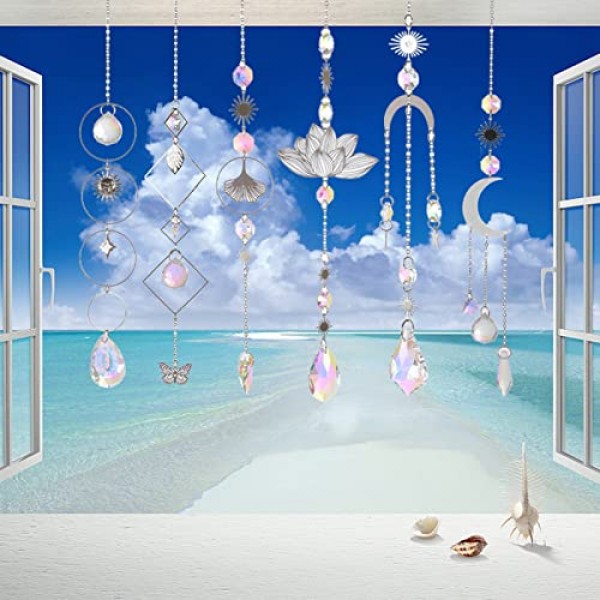 Sun Catchers, 6 Pieces Colorful Crystal Suncatchers Decorative Han...
