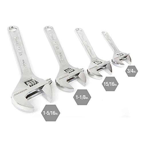 WORKPRO 4-piece Adjustable Wrench Set, Forged, Heat Treated, Chrom...