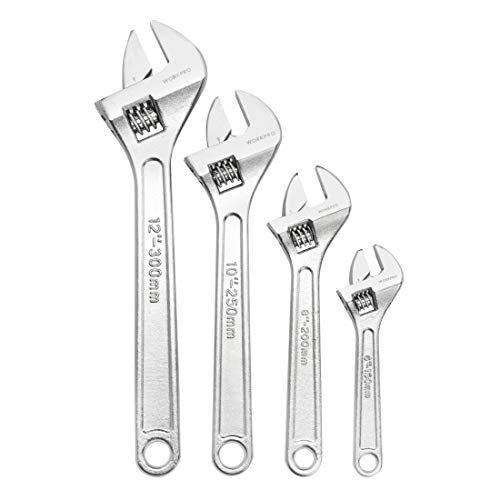 WORKPRO 4-piece Adjustable Wrench Set, Forged, Heat Treated, Chrom...