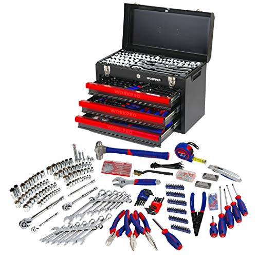 WORKPRO 408-Piece Mechanics Tool Set with 3-Drawer Heavy Duty Meta...