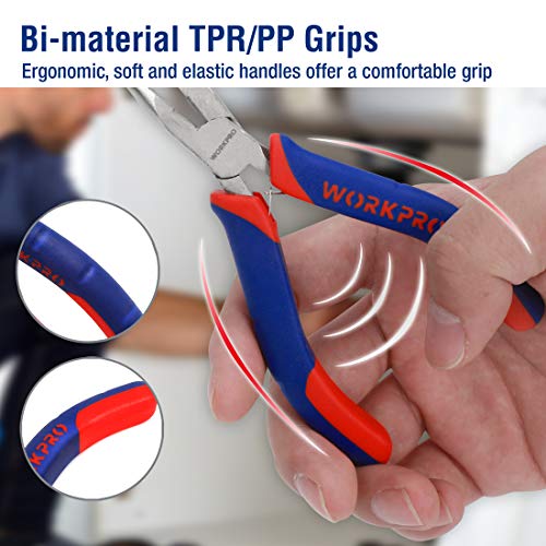 WORKPRO 6-piece Mini Pliers Set - Needle Nose, Diagonal, Long Nose...