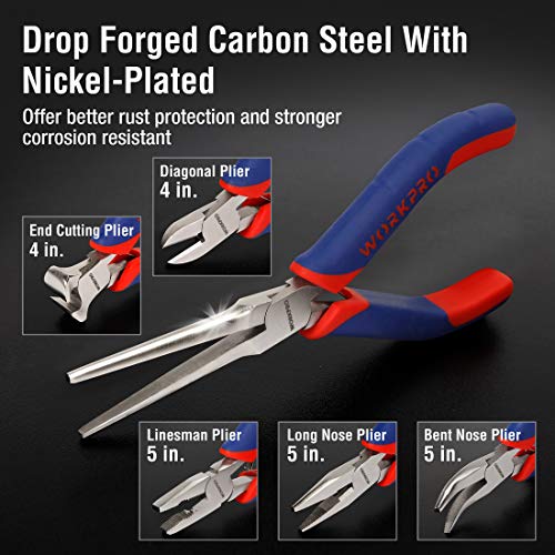WORKPRO 6-piece Mini Pliers Set - Needle Nose, Diagonal, Long Nose...
