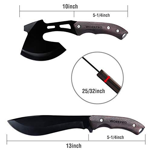 WORKPRO Axe and Fixed Blade Knife Combo Set, Full Tang, Wood Handl...