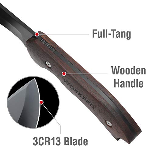 WORKPRO Axe and Fixed Blade Knife Combo Set, Full Tang, Wood Handl...