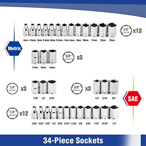 WORKPRO Drive Socket Set, 1/4-Inch & 3/8-Inch Small Socket Wrench ...