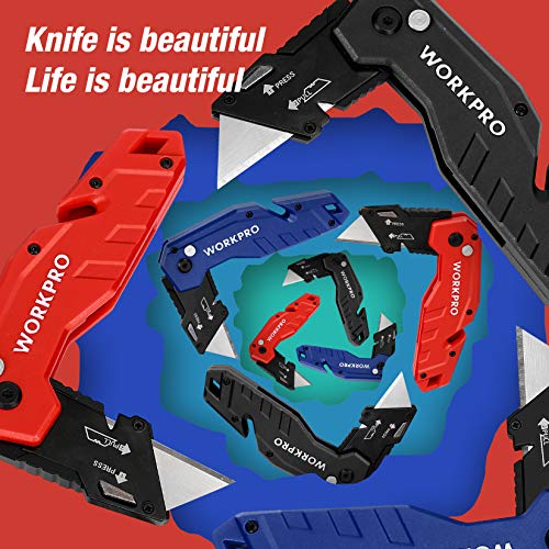 WORKPRO Folding Utility Knife, Quick Change Blade, Lightweight Nyl...