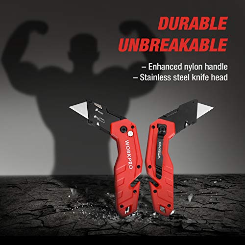 WORKPRO Folding Utility Knife, Quick Change Blade, Lightweight Nyl...