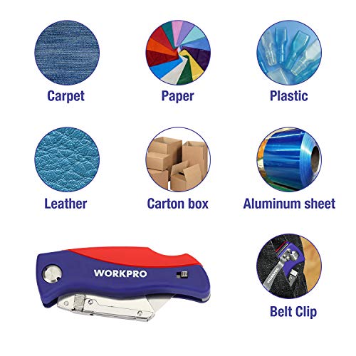 WORKPRO Folding Utility Knife Quick-Change Box Cutter, Blade Stora...