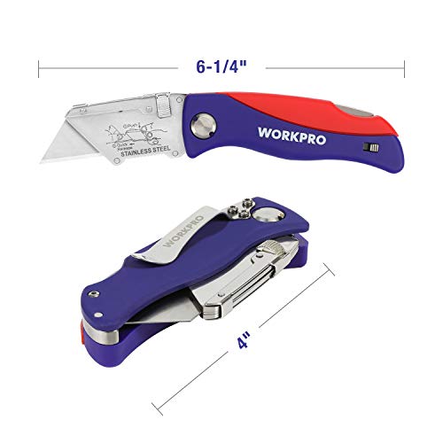 WORKPRO Folding Utility Knife Quick-Change Box Cutter, Blade Stora...