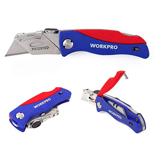 WORKPRO Folding Utility Knife Quick-change Box Cutter, Blade Stora...