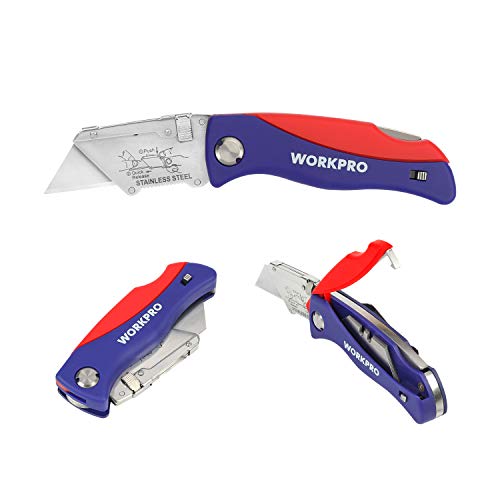 WORKPRO Folding Utility Knife Quick-Change Box Cutter, Blade Stora...
