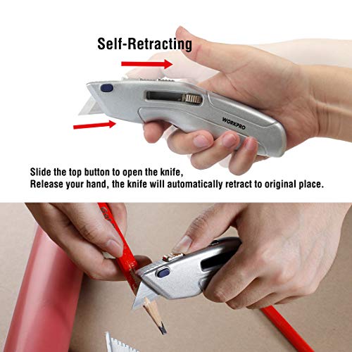 WORKPRO Retractable Utility Knife and Self-retracting Safety Box C...