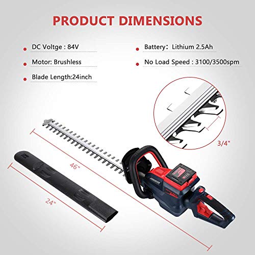 Worth 24Inch 84V Cordless Hedge Trimmer/Shrubbery Trimmer,Brushles...