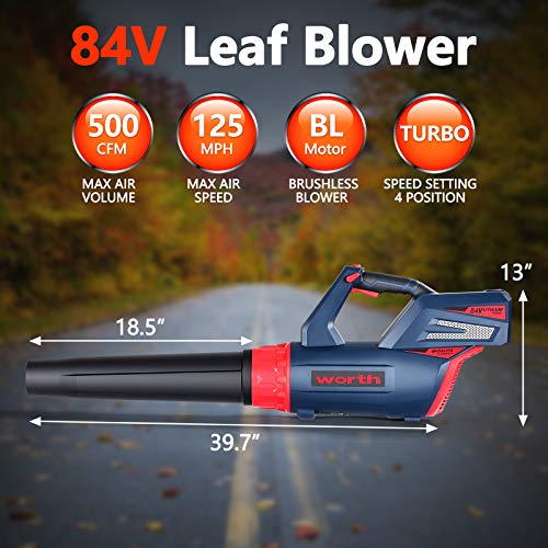 WORTH Cordless Leaf Blower - 84v Leaf Blower with Lithium-ion Batt...