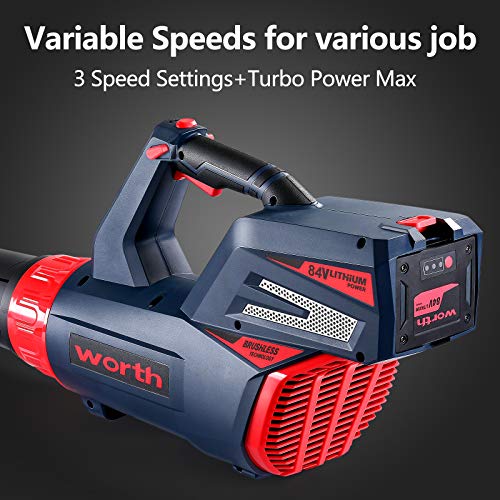 WORTH Cordless Leaf Blower - 84v Leaf Blower with Lithium-ion Batt...