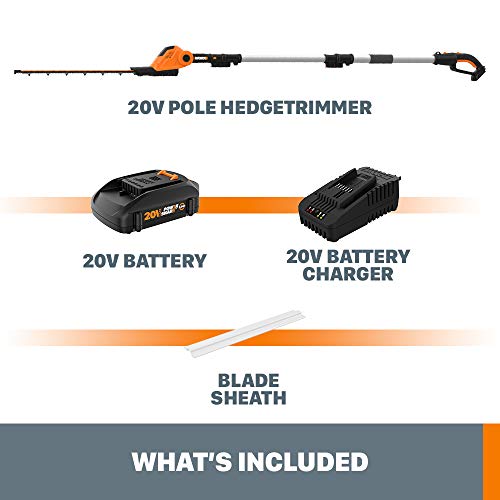 WORX WG252 20V Power Share Pole Hedge Trimmer 20, Battery and Cha...