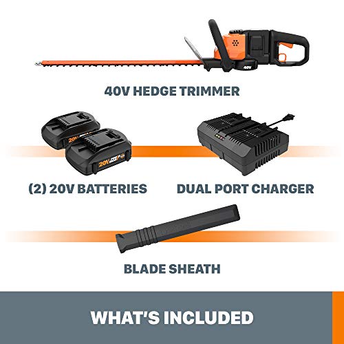 WORX WG284 40V Power Share Cordless 24 Hedge Trimmer 2x20V Batte...